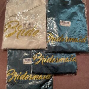 Bridal Party Satin Robes Set -(1) Bride (3) Bridesmaid robes in dark green NIB